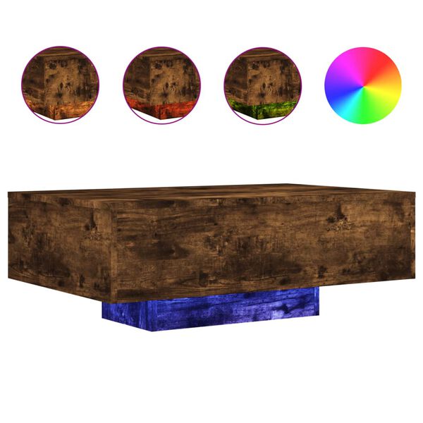 vidaXL Table basse avec lumi&egrave;res LED ch&ecirc;ne fum&eacute; 85x55x31 cm