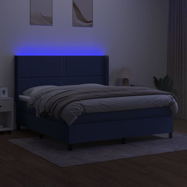 vidaXL Sommier &agrave; lattes de lit matelas LED Bleu 180x200 cm Tissu