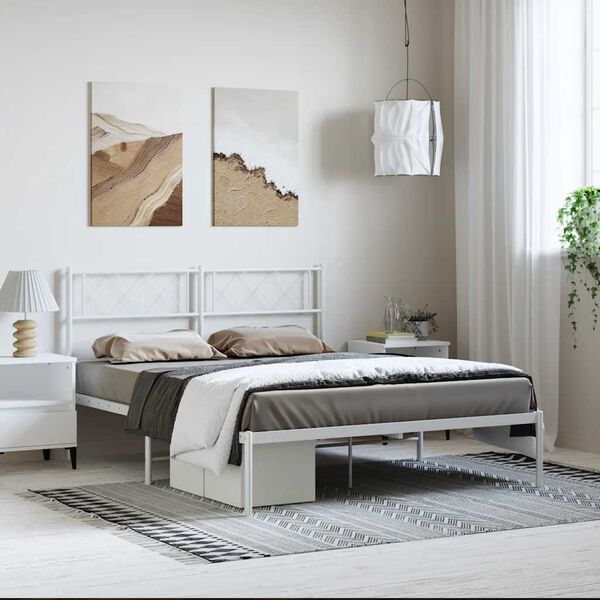 vidaXL Cadre de lit métal sans matelas et tête de lit blanc 150x200 cm