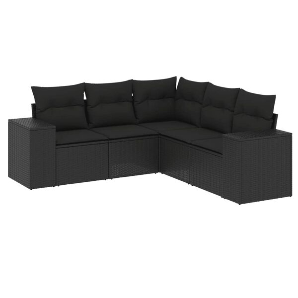 vidaXL Salon de jardin 5 pcs avec coussins noir r&eacute;sine tress&eacute;e
