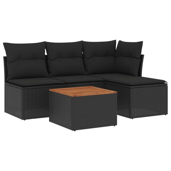 vidaXL Salon de jardin 5 pcs avec coussins noir r&eacute;sine tress&eacute;e