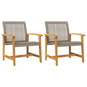 vidaXL Chaises de jardin lot de 2 gris r&eacute;sine tress&eacute;e et bois d&rsquo;acacia