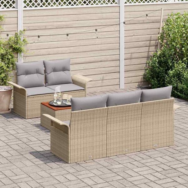vidaXL Ensemble de canapé de jardin avec coussin 6 pcs Beige polyrotin