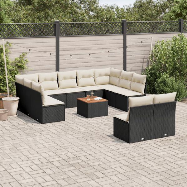 vidaXL Salon de jardin 12 pcs avec coussins noir r&eacute;sine tress&eacute;e