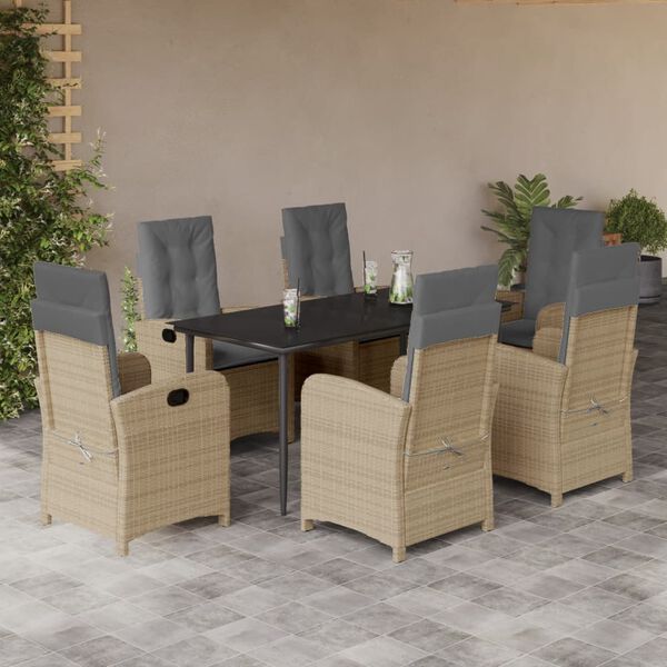 vidaXL Ensemble &agrave; manger de jardin coussins 7 pcs m&eacute;lange beige rotin
