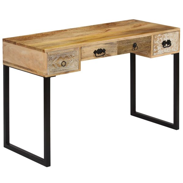 vidaXL Bureau Bois de manguier massif et cuir véritable 117x50x76 cm