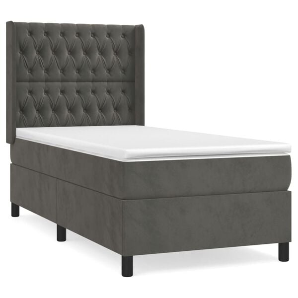 vidaXL Sommier &agrave; lattes de lit et matelas Gris fonc&eacute; 90x190 cm Velours
