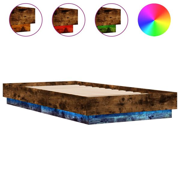 vidaXL Cadre de lit sans matelas avec lumi&egrave;res LED ch&ecirc;ne fum&eacute; 90x190cm