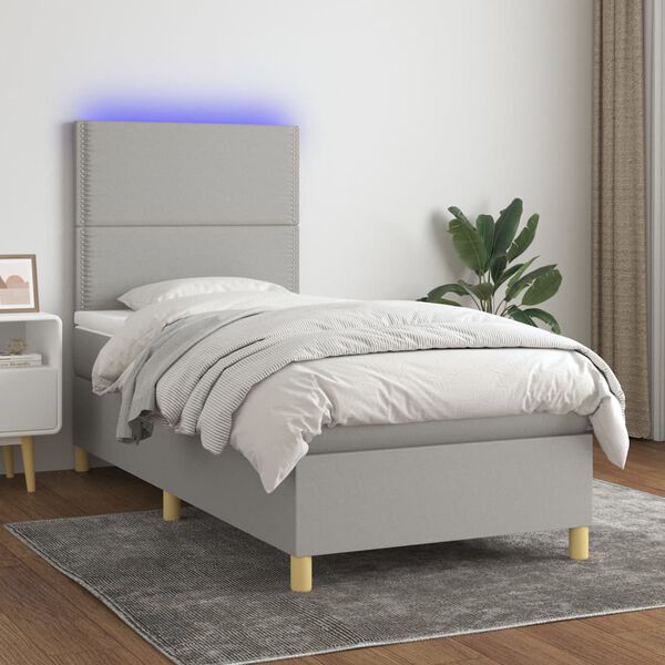 vidaXL Sommier &agrave; lattes de lit et matelas et LED Gris clair 100x200 cm