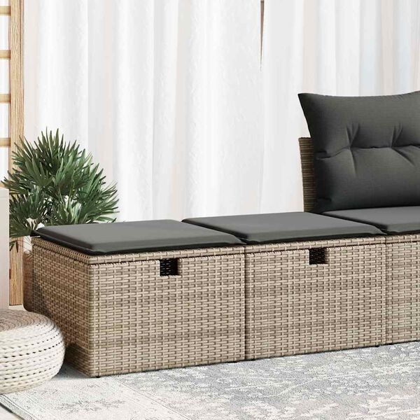 vidaXL Salon de jardin 2 pcs avec coussins gris r&eacute;sine tress&eacute;e acacia