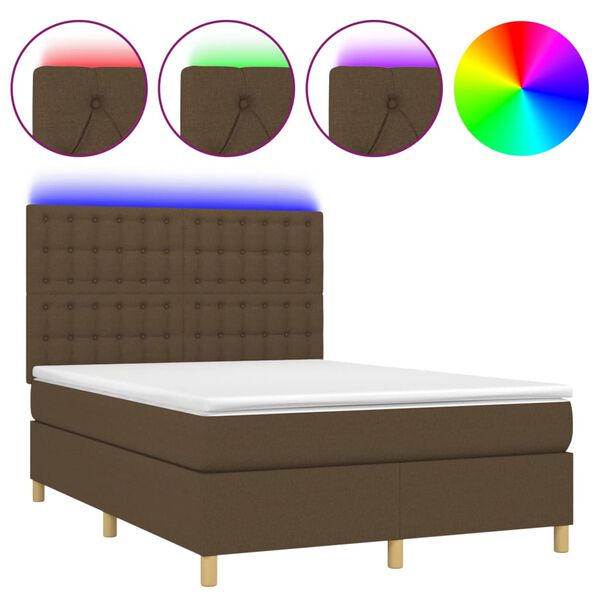 vidaXL Sommier &agrave; lattes de lit matelas et LED Marron fonc&eacute; 140x190 cm