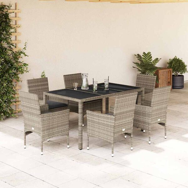 vidaXL Ensemble &agrave; manger de jardin avec coussins 7 pcs rotin et verre