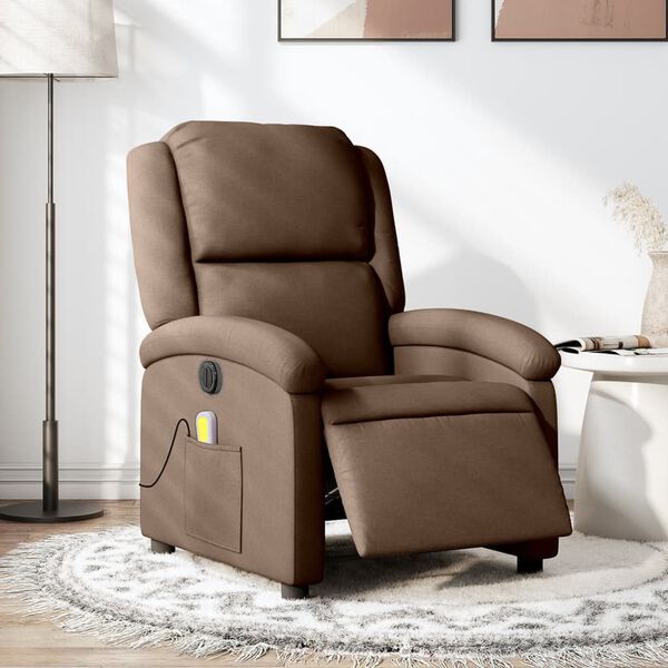 vidaXL Fauteuil inclinable de massage &eacute;lectrique marron tissu