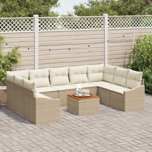vidaXL Ensemble de canap&eacute; de jardin 10 pcs Beige et cr&egrave;me polyrotin