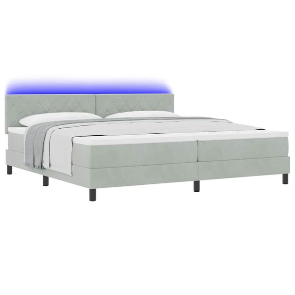 vidaXL Lit &agrave; ressort LED avec matelas Gris clair 200 x 200 cm Velours
