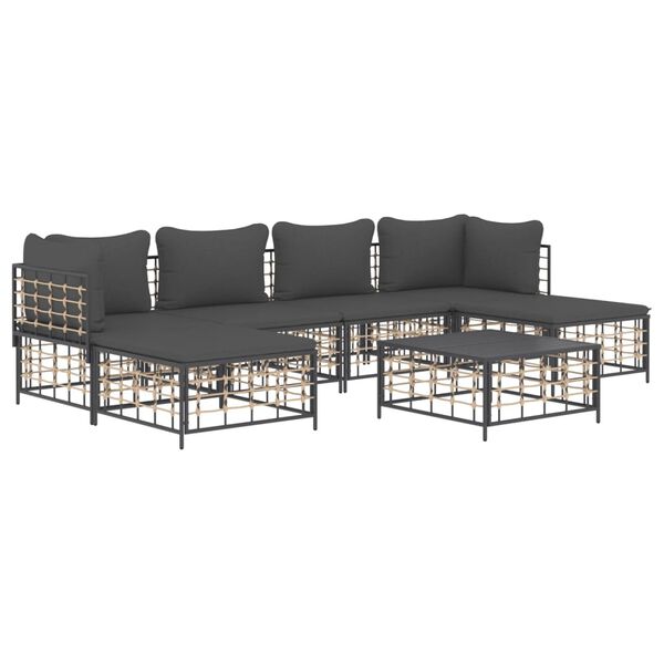 vidaXL Salon de jardin 7 pcs avec coussins anthracite résine tressée