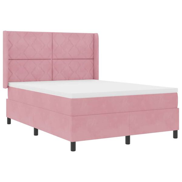 vidaXL Lit &agrave; Ressorts avec Matelas LED Rose 140 x 190 cm Velours