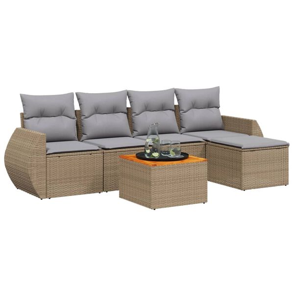 vidaXL Salon de jardin avec coussins 6 pcs beige r&eacute;sine tress&eacute;e