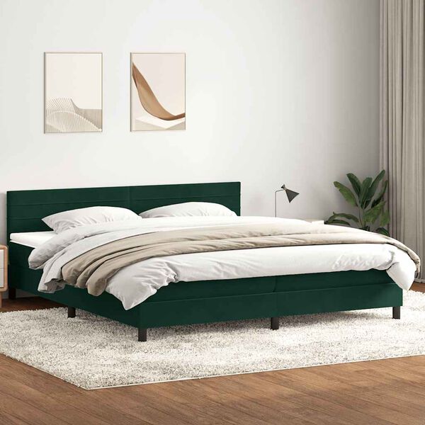 vidaXL Sommier &agrave; lattes de lit et matelas vert fonc&eacute; 180x210cm velours