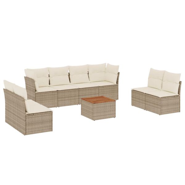 vidaXL Salon de jardin avec coussins 9 pcs beige r&eacute;sine tress&eacute;e