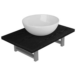 vidaXL Meuble de salle de bain en deux pi&egrave;ces C&eacute;ramique Noir