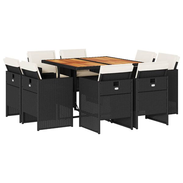 vidaXL Ensemble &agrave; manger de jardin 9pcs coussins noir r&eacute;sine tress&eacute;e