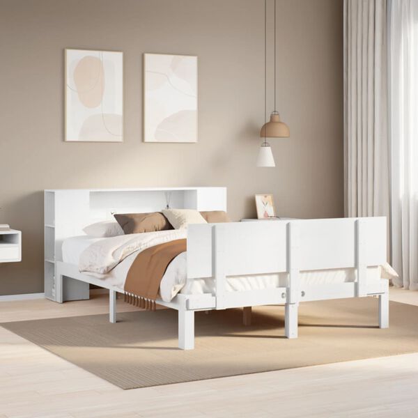 vidaXL Lit biblioth&egrave;que sans matelas blanc 135x190 cm bois pin massif