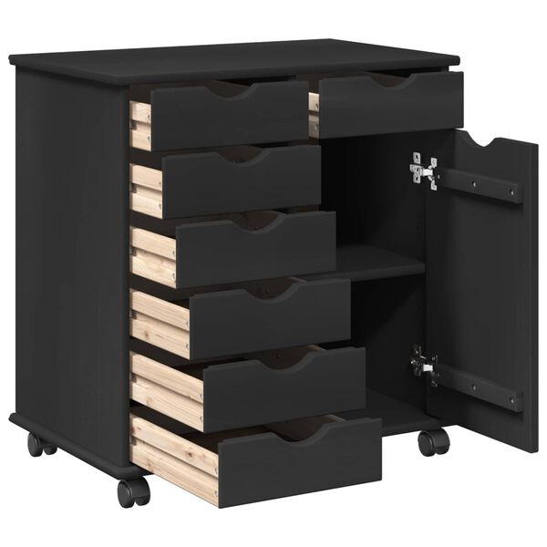 vidaXL Cabinet roulant Noir 63,5 x 39 x 65,5 cm Bois de Pin Massif
