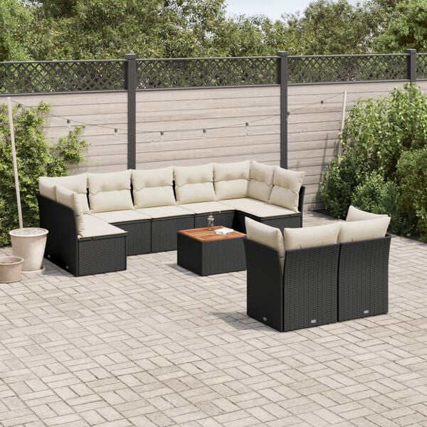 vidaXL Salon de jardin 10 pcs avec coussins noir r&eacute;sine tress&eacute;e