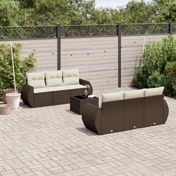 vidaXL Salon de jardin avec coussins 7 pcs marron r&eacute;sine tress&eacute;e