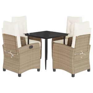 vidaXL Ensemble &agrave; manger de jardin avec coussins 5pcs Beige poly rotin