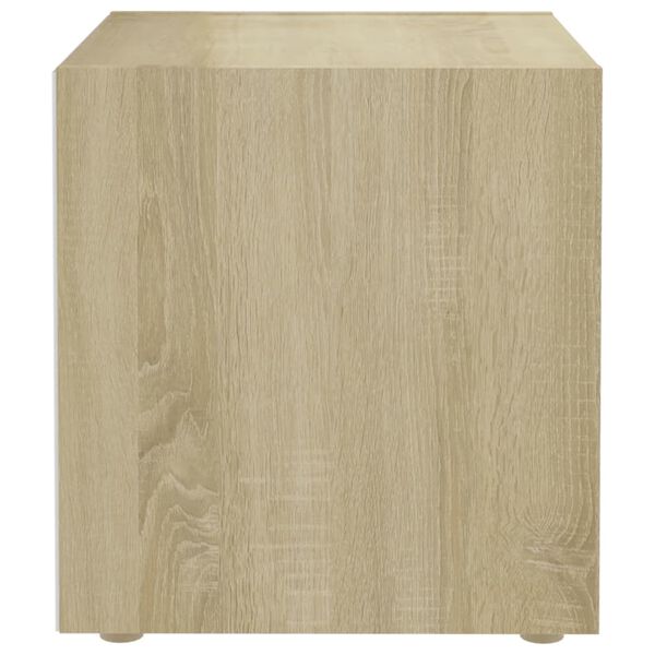 vidaXL Meuble TV blanc et ch&ecirc;ne sonoma 37x35x37 cm bois d&rsquo;ing&eacute;nierie
