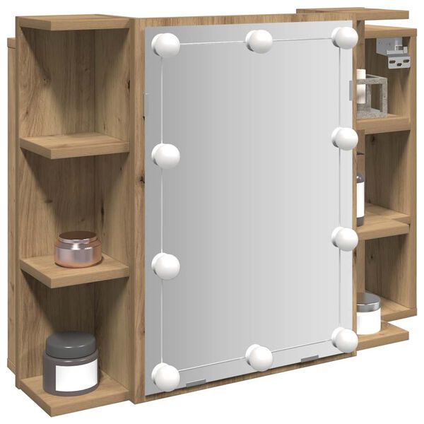 vidaXL Armoire &agrave; miroir avec LED ch&ecirc;ne artisanal 70x16,5x60 cm