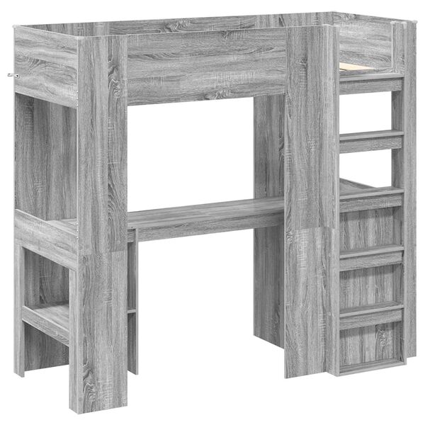 vidaXL Cadre de lit superpos&eacute; avec bureau Gris Sonoma 75 x 190 cm