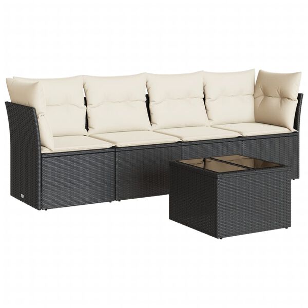 vidaXL Salon de jardin 5 pcs avec coussins noir r&eacute;sine tress&eacute;e
