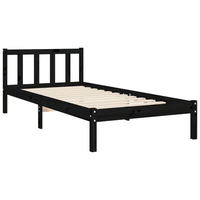 vidaXL Cadre de lit avec tête de lit noir petit simple bois massif