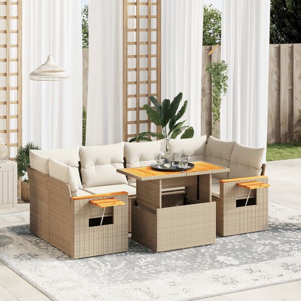 vidaXL Salon de jardin avec coussins 7 pcs beige r&eacute;sine tress&eacute;e