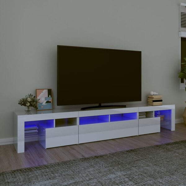 vidaXL Meuble TV avec lumi&egrave;res LED Blanc brillant 230x36,5x40 cm