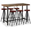 vidaXL Ensemble de bar 7 pcs Bois massif recycl&eacute; et cuir v&eacute;ritable