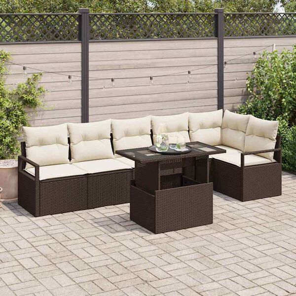 vidaXL Ensemble de canapé de jardin 7 pcs Marron Poly rotin