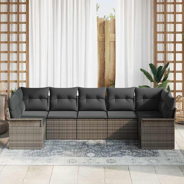 vidaXL Ensemble de canap&eacute; de jardin avec coussin 7 pcs Gris polyrotin