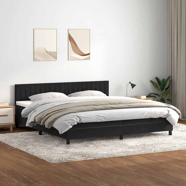 vidaXL Sommier &agrave; lattes de lit avec matelas noir 180x210 cm velours