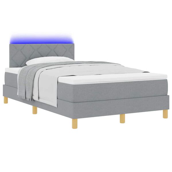 vidaXL Lit &agrave; ressort LED avec matelas Gris clair 120 x 200 cm tissu