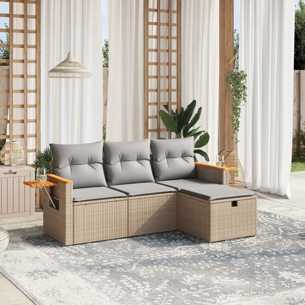 vidaXL Salon de jardin avec coussins 4pcs m&eacute;lange beige r&eacute;sine tress&eacute;e