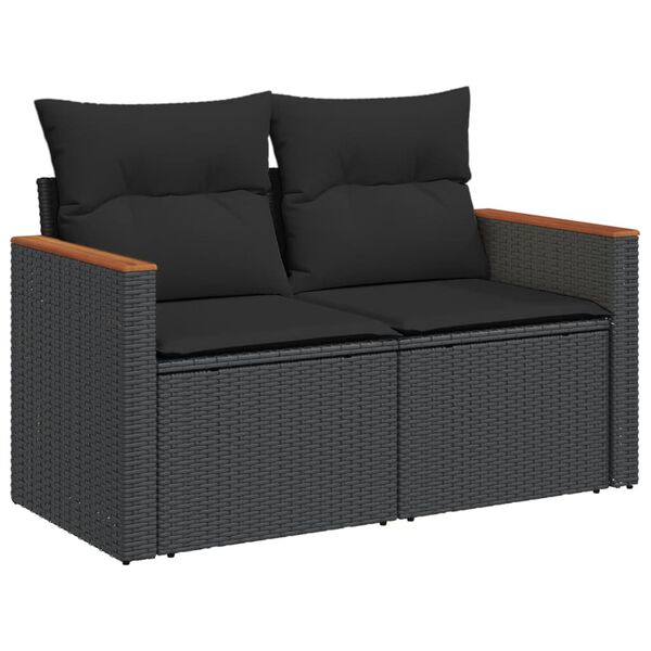 vidaXL Salon de jardin 12 pcs avec coussins noir r&eacute;sine tress&eacute;e