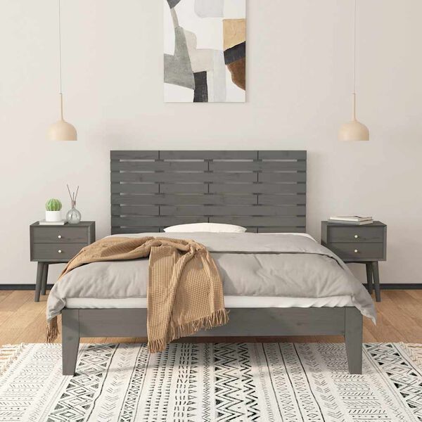 vidaXL T&ecirc;te de lit murale Gris 141x3x63 cm Bois massif de pin