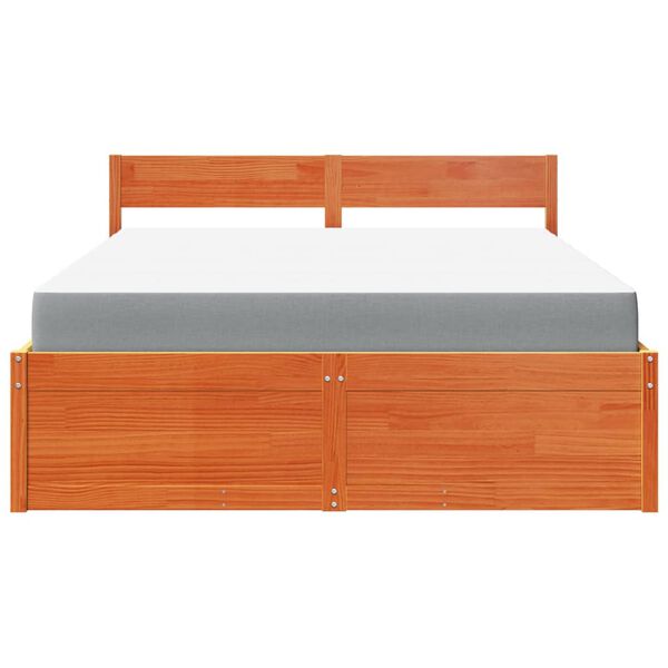 vidaXL Lit avec tiroirs/matelas cire marron 160x200 cm bois massif pin
