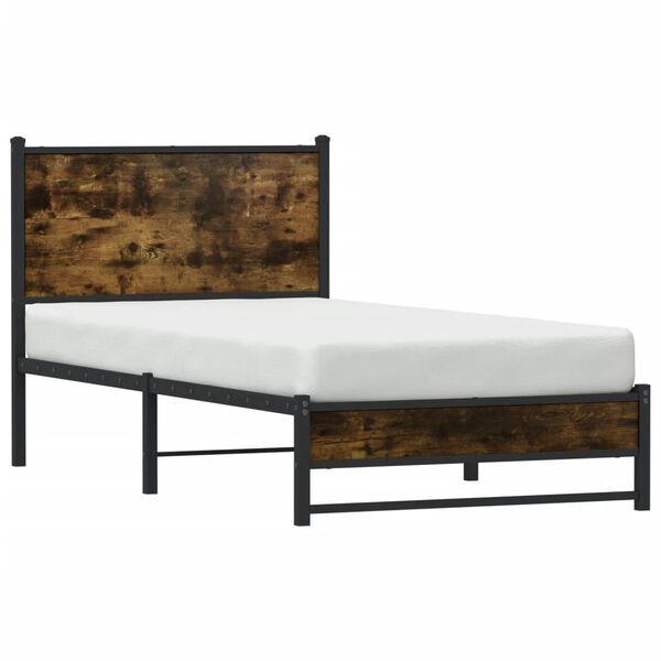 vidaXL Cadre de lit en m&eacute;tal sans matelas ch&ecirc;ne fum&eacute; 90x200 cm