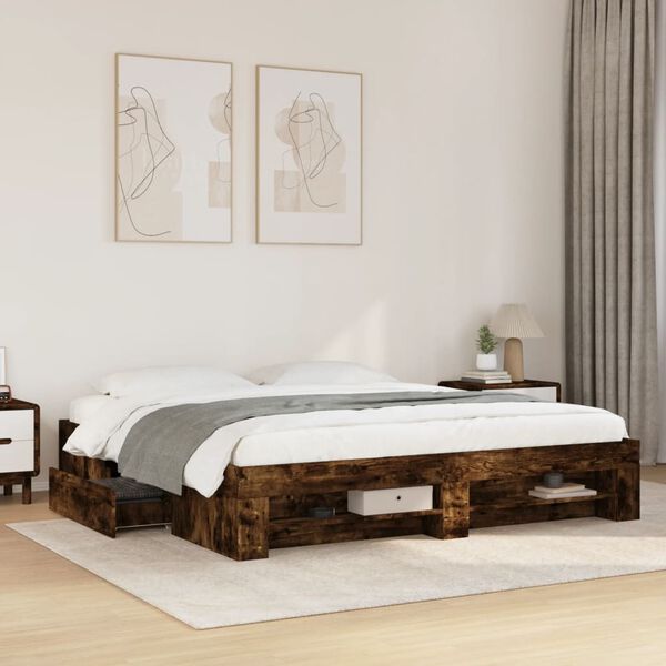 vidaXL Cadre de lit sans matelas ch&ecirc;ne fum&eacute; 180x200 cm