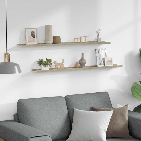vidaXL &Eacute;tag&egrave;res murales 2 pcs blanc et ch&ecirc;ne sonoma 100x9x3 cm